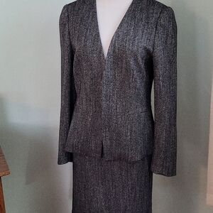 Ann Taylor blazer & skirt set black tweed sz 8